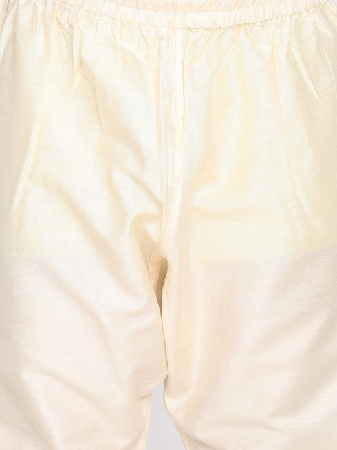 Boy's Cream Color Angrakha Kurta With Pyjama Set